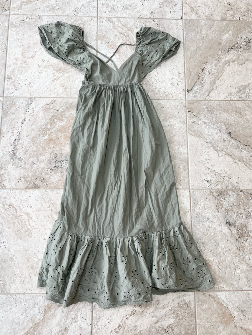 En Saison Anthropologie Eyelet Flutter Sleeve Cotton VNeck Maxi Dress Pockets XS - Picture 12 of 12